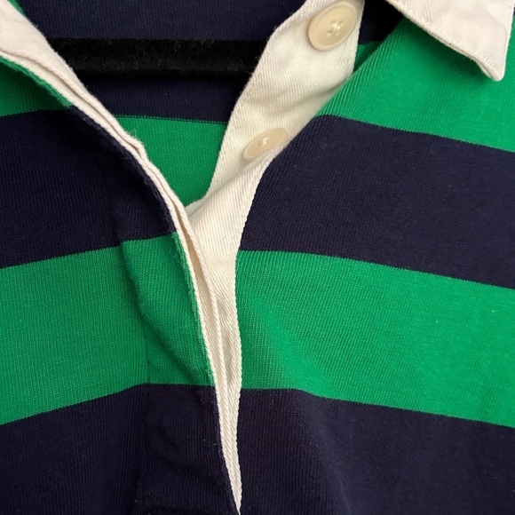 J. Crew Green and Navy Striped Cropped Rugby Polo - Picture 3 of 4